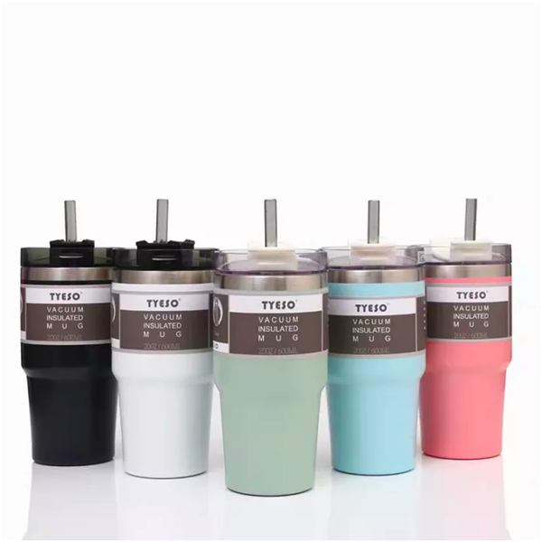 Tyeso Vacuum Insulated Cup with Lid and Straw | 600ml & 890ml