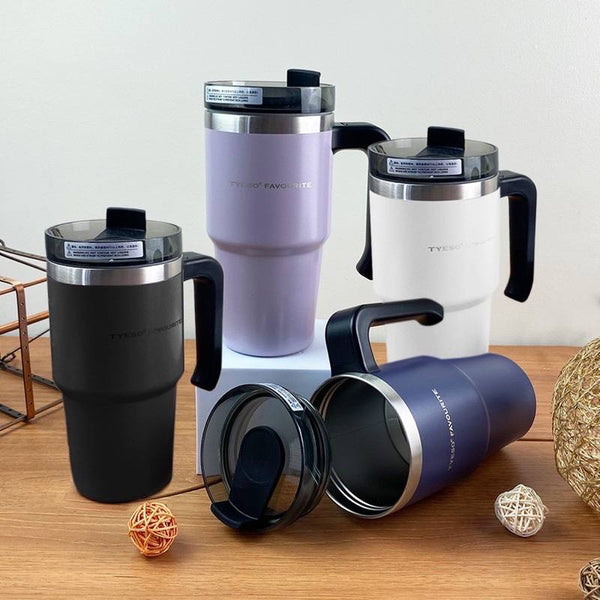 Tyeso Vacuum Insulated Tumbler with Straw and Handle 600ML | 890ML Leakproof Water Bottle Jug